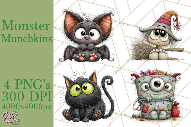 Monster Munchkins Halloween Characters PNG example image 1