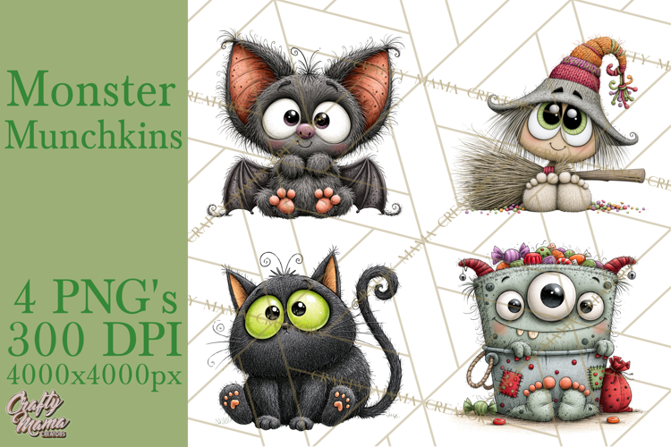 Monster Munchkins Halloween Characters PNG