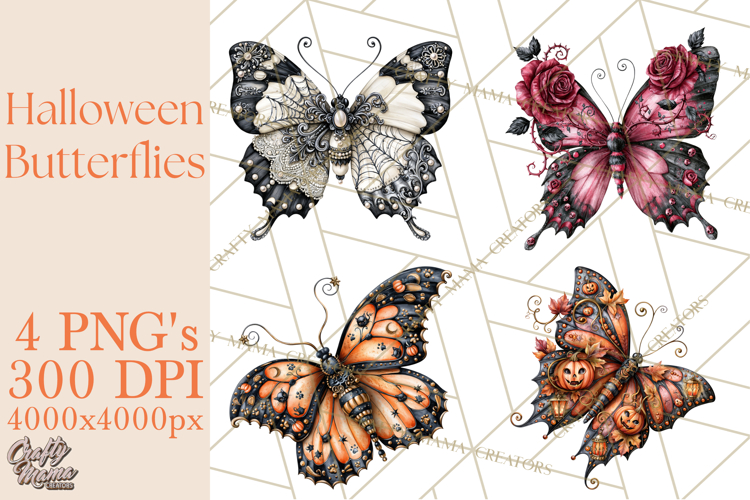 Halloween Butterflies Spooky Gothic Clipart PNG