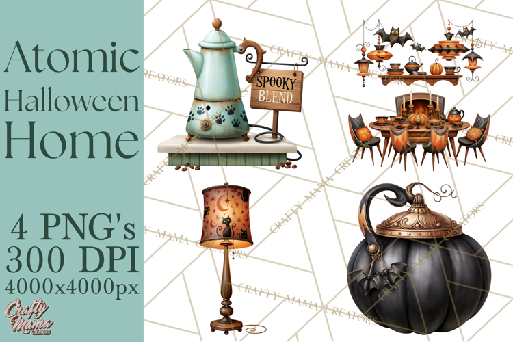 1950s Atomic Halloween Clipart Retro Mid Century Clip Art