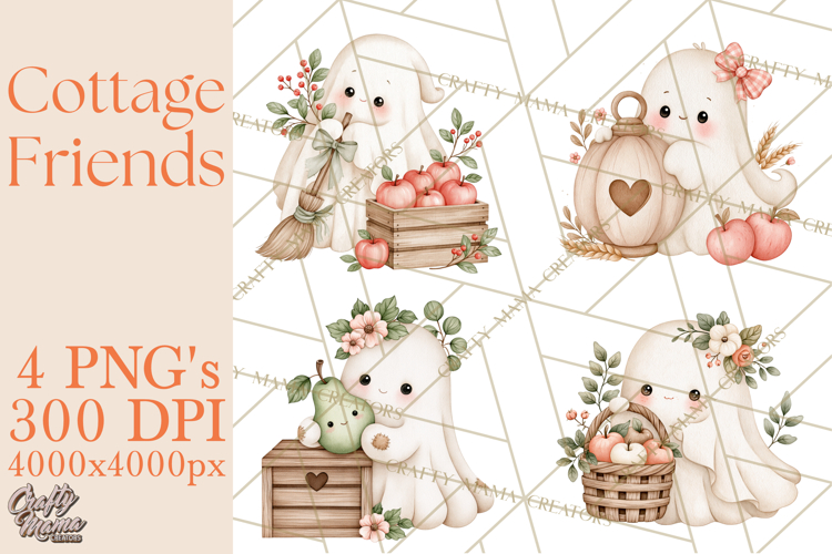 Cottagecore Halloween Friends Clipart PNG