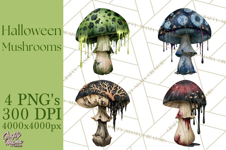 Spooky Halloween Mushrooms PNG, Fall Mushroom Fungus