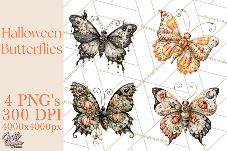 Halloween Butterflies Spooky Gothic Clipart PNG