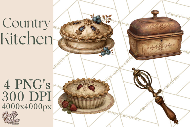 Vintage Farmhouse Kitchen Clipart PNG example image 1