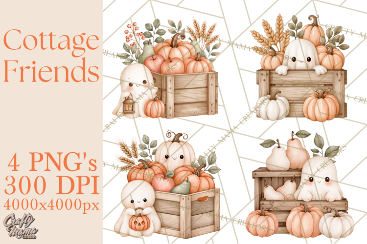 Cottagecore Halloween Friends Clipart PNG