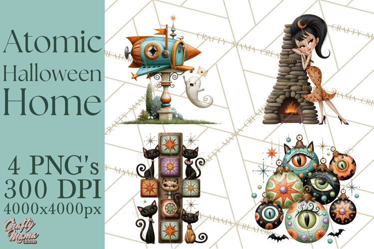1950s Atomic Halloween Clipart Retro Mid Century Clip Art example image 1
