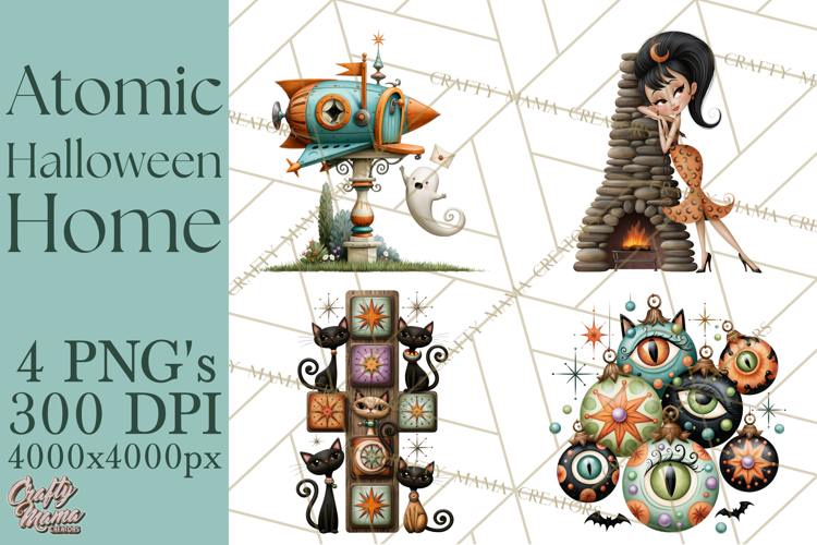1950s Atomic Halloween Clipart Retro Mid Century Clip Art