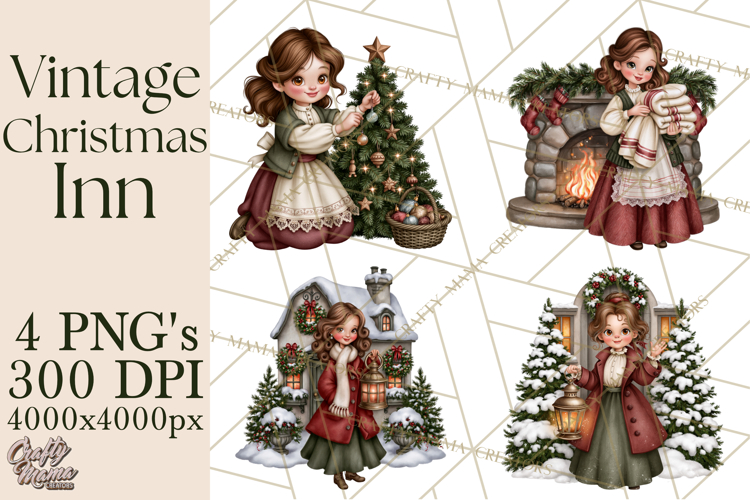 Vintage Christmas Inn Clipart PNG