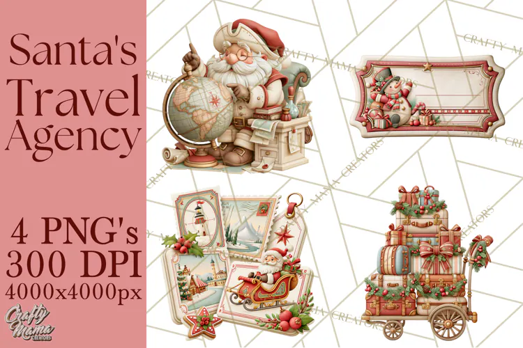 Santa's Travel Agency Christmas Clipart PNG