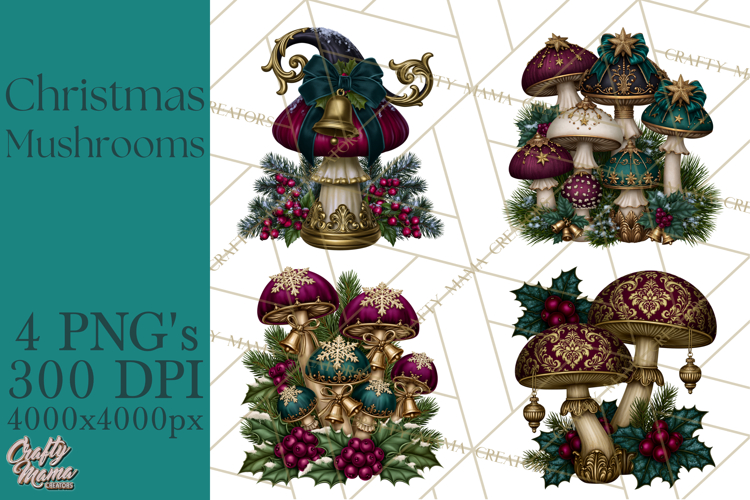 Gothic Christmas Mushrooms PNG, Christmas Florals