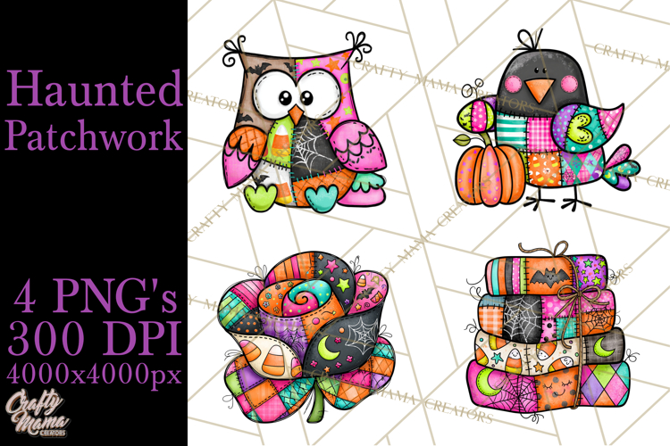 Haunted Patchwork Halloween Characters PNG