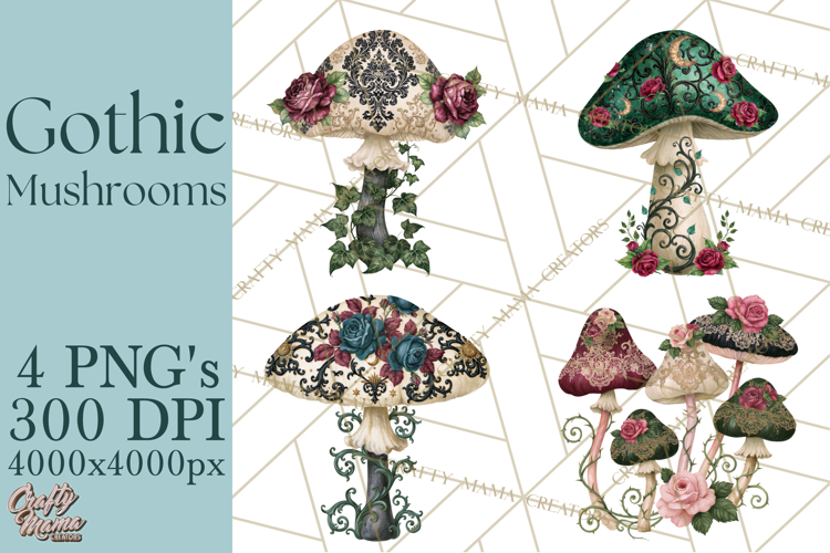Gothic Mushroom Clipart PNG, Halloween Forest Florals