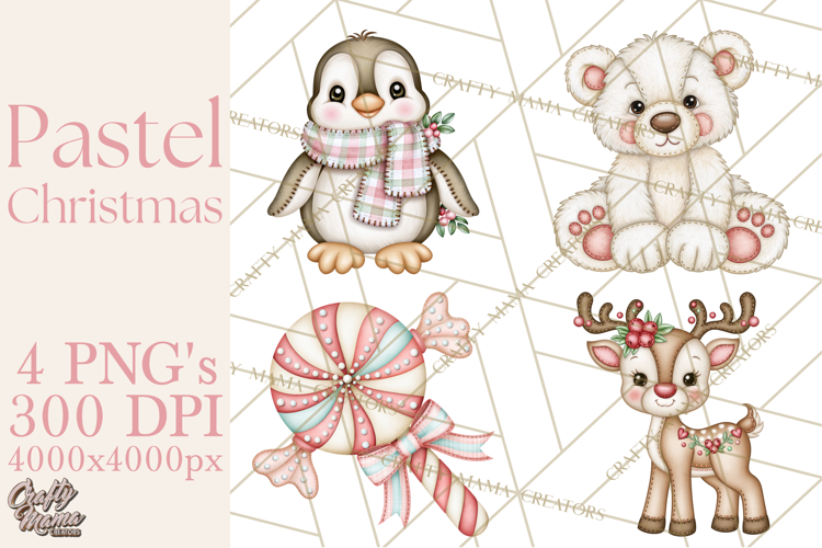 Pastel Christmas Friends Printable Clipart PNG