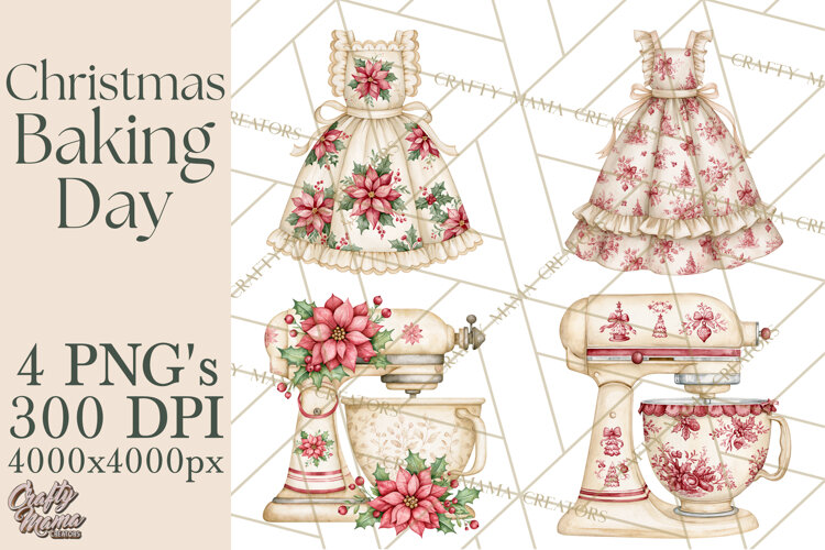 Vintage Christmas Kitchen Clipart PNG example image 1