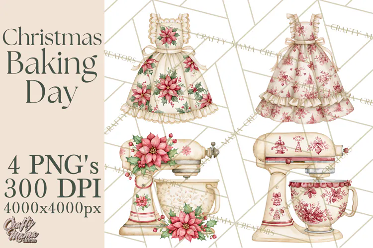 Vintage Christmas Kitchen Clipart PNG