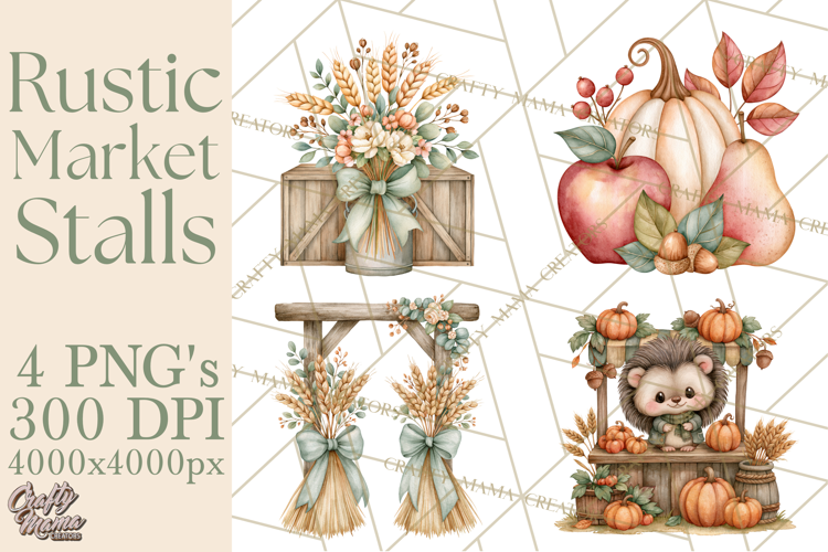 Rustic Market Stalls Clipart PNG, Fall Decor