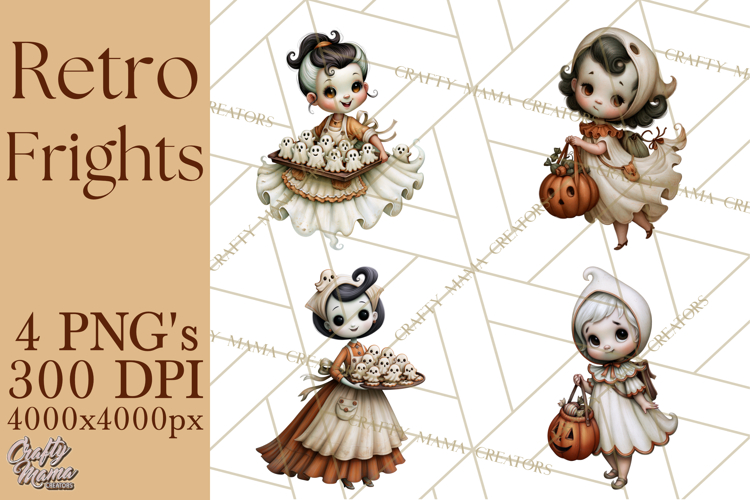 Vintage Halloween Clipart PNG, Halloween Retro Characters