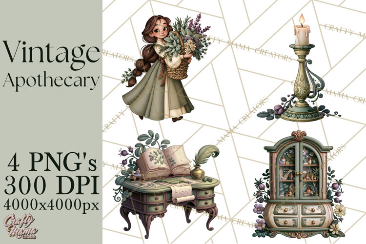 Vintage Apothecary World PNG example image 1
