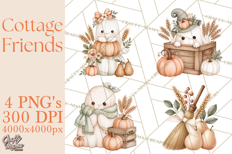 Cottagecore Halloween Friends Clipart PNG