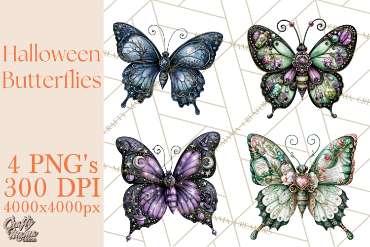 Halloween Butterflies Spooky Gothic Clipart PNG