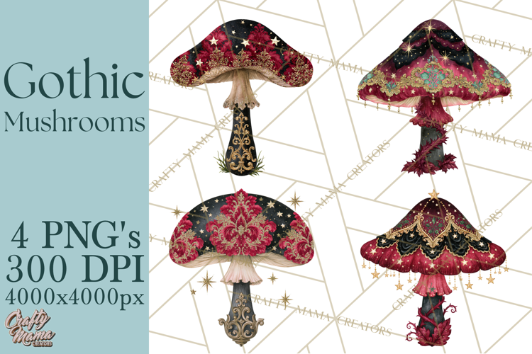 Gothic Mushroom Clipart PNG, Halloween Forest Florals