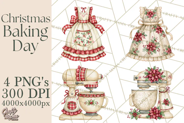 Vintage Christmas Kitchen Clipart PNG
