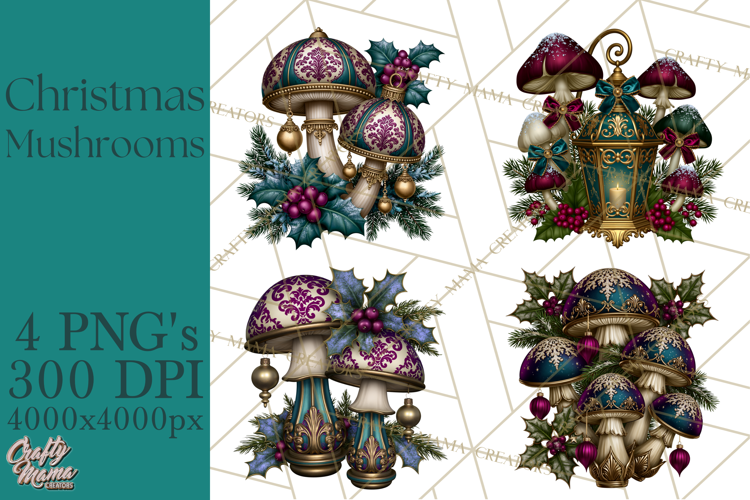 Gothic Christmas Mushrooms PNG, Christmas Florals