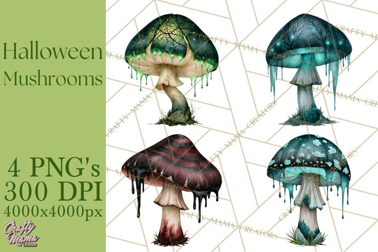 Spooky Halloween Mushrooms PNG, Fall Mushroom Fungus example image 1