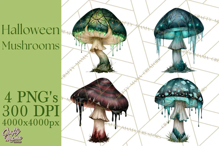 Spooky Halloween Mushrooms PNG, Fall Mushroom Fungus