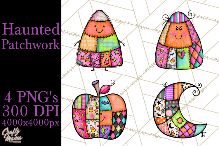 Haunted Patchwork Halloween Characters PNG