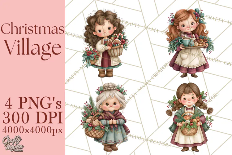 Christmas Village Clipart PNG, Winter Holiday Cottage Town