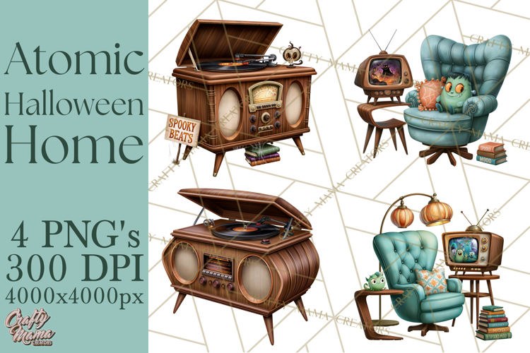 1950s Atomic Halloween Clipart Retro Mid Century Clip Art
