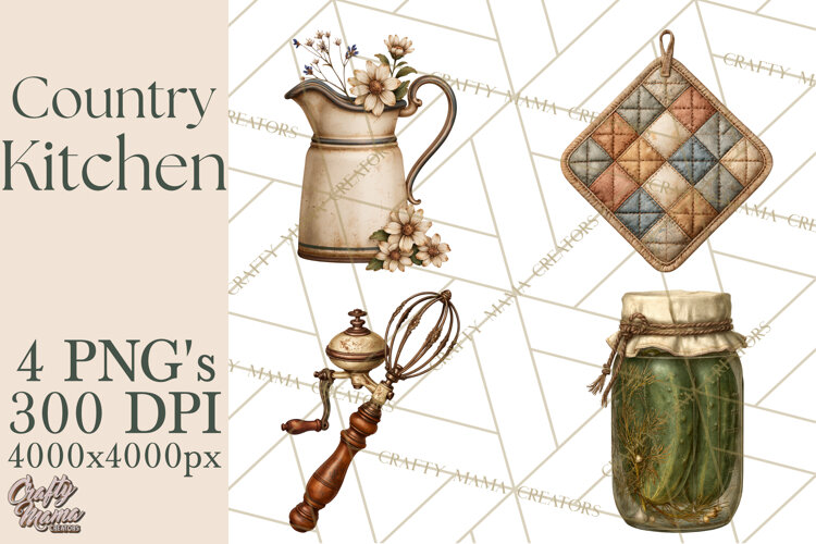Vintage Farmhouse Kitchen Clipart PNG example image 1