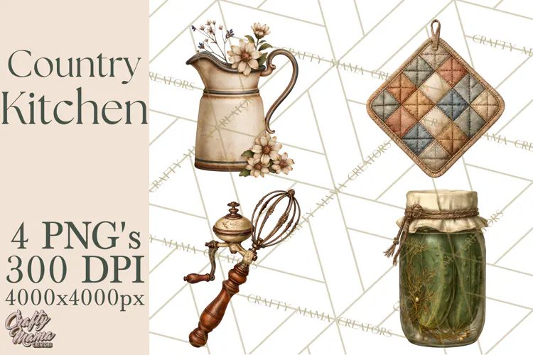 Vintage Farmhouse Kitchen Clipart PNG