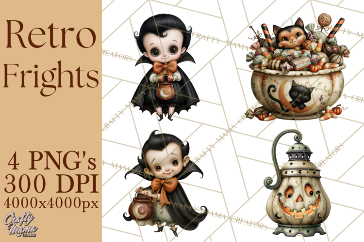 Vintage Halloween Clipart PNG, Halloween Retro Characters