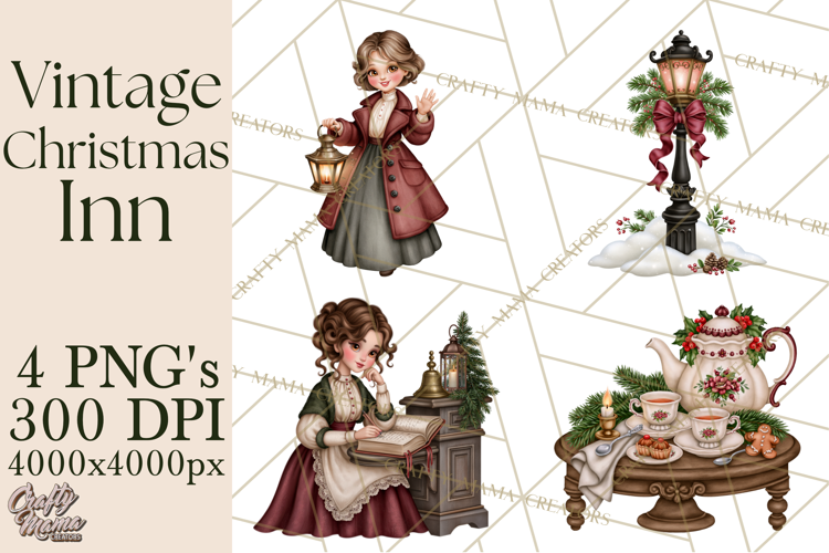 Vintage Christmas Inn Clipart PNG