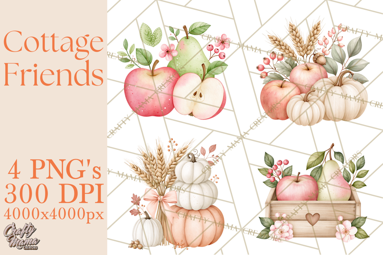 Cottagecore Halloween Friends Clipart PNG