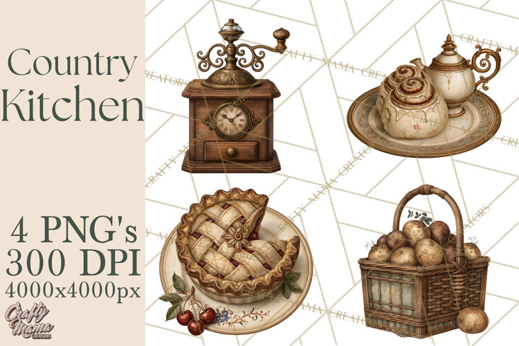 Vintage Farmhouse Kitchen Clipart PNG example image 1