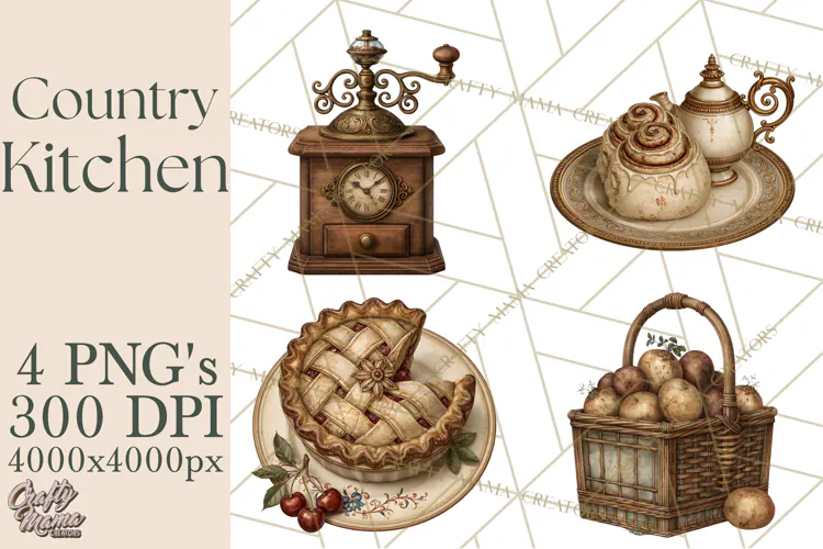 Vintage Farmhouse Kitchen Clipart PNG