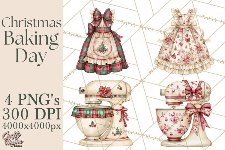 Vintage Christmas Kitchen Clipart PNG example image 1