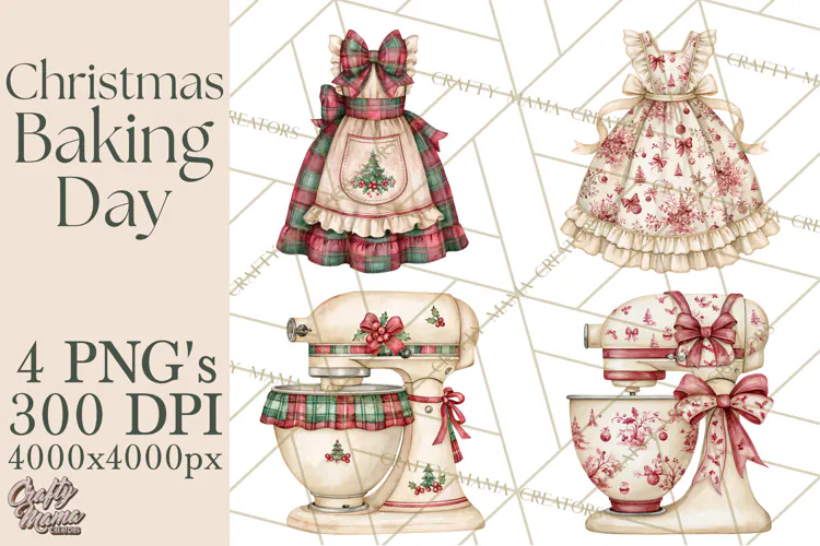 Vintage Christmas Kitchen Clipart PNG