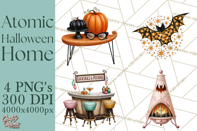 1950s Atomic Halloween Clipart Retro Mid Century Clip Art example image 1