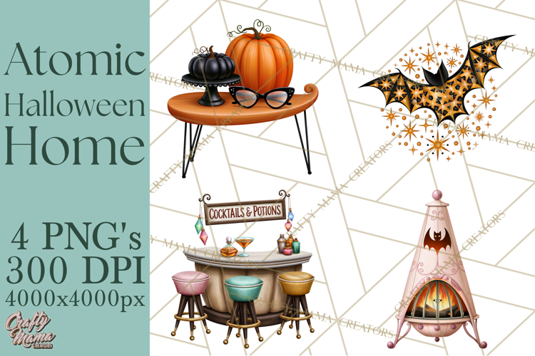 1950s Atomic Halloween Clipart Retro Mid Century Clip Art
