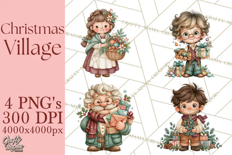 Christmas Village Clipart PNG, Winter Holiday Cottage Town