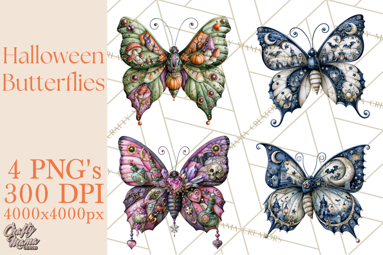 Halloween Butterflies Spooky Gothic Clipart PNG