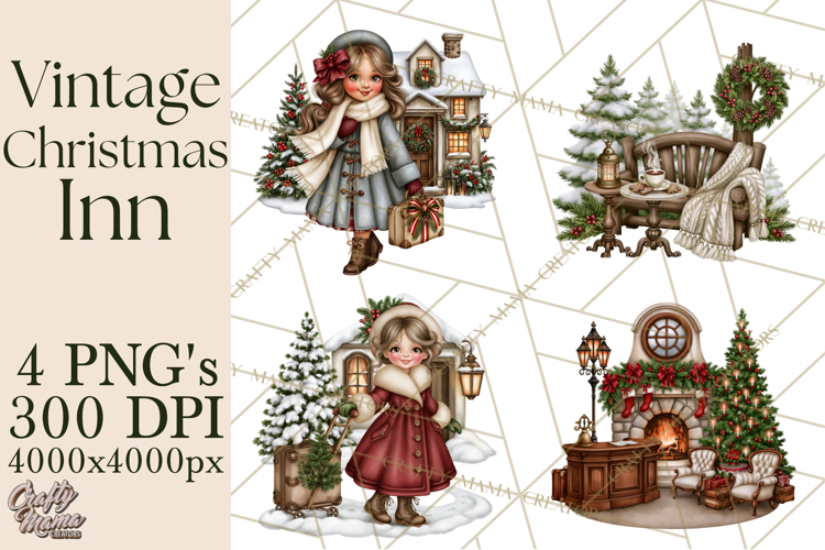 Vintage Christmas Inn Clipart PNG