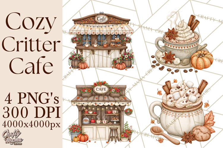 Cozy Critter Cafe Clipart PNG, Cozy Woodland Animals