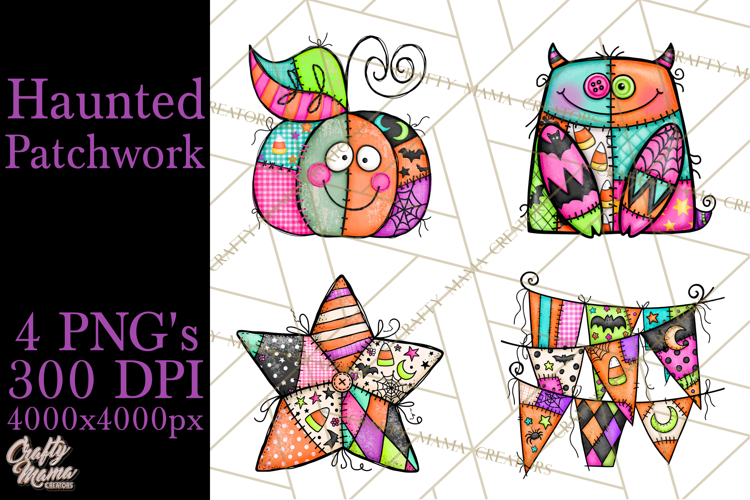 Haunted Patchwork Halloween Characters PNG