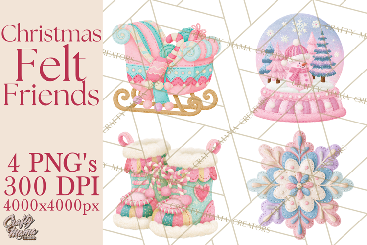 Christmas Felt Friends Printable Clipart PNG