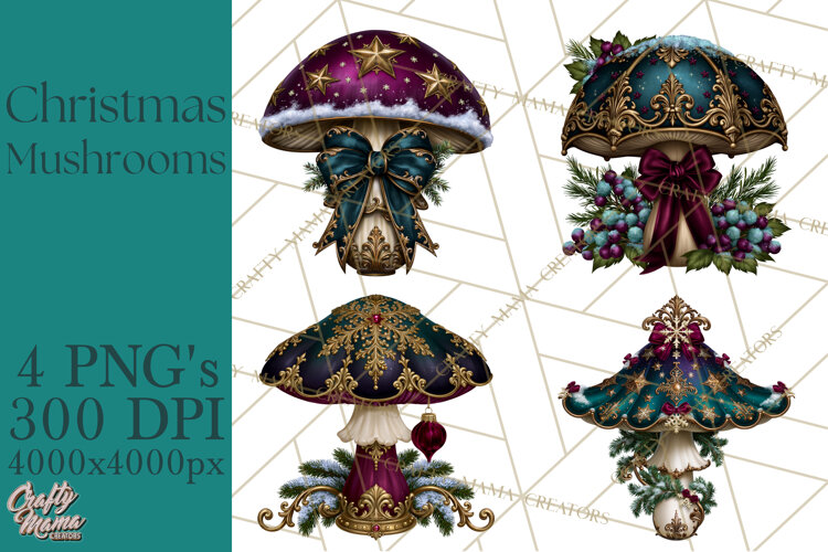 Gothic Christmas Mushrooms PNG, Christmas Florals example image 1